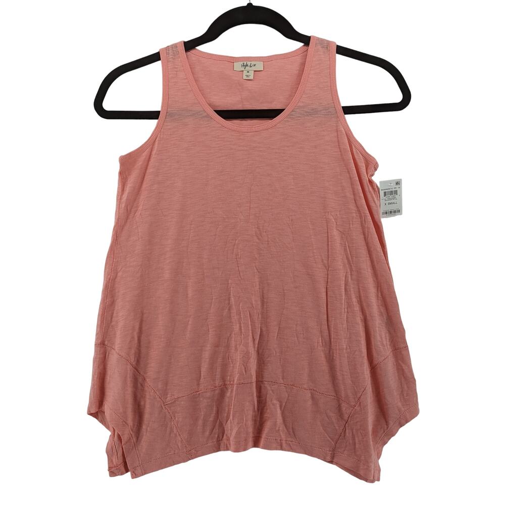 Style & Co Tank Top‎ XS Geranium Petal Pink Handkerchief Hem Scoop Neck Layering